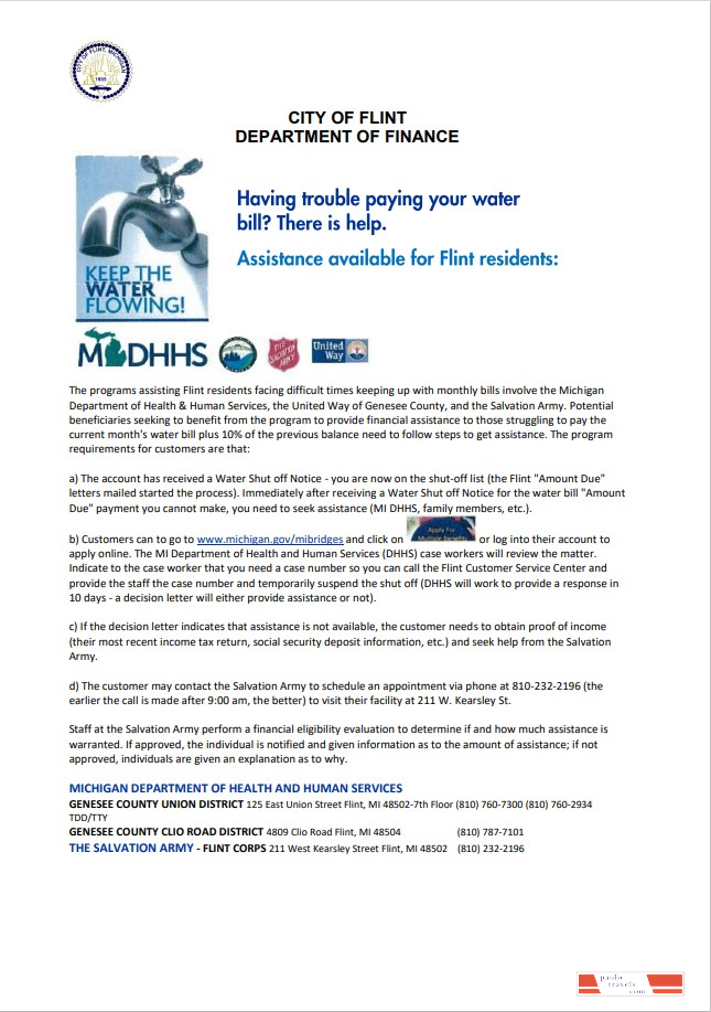 USA City of Flint Michigan Department of Finance utility bill shutoff notice, Word and PDF template